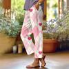 Женские хлопковые льняные брюки с принтом, летние широкие повседневные свободные брюки-палаццо с высокой талией и шнурком, брюки с карманами