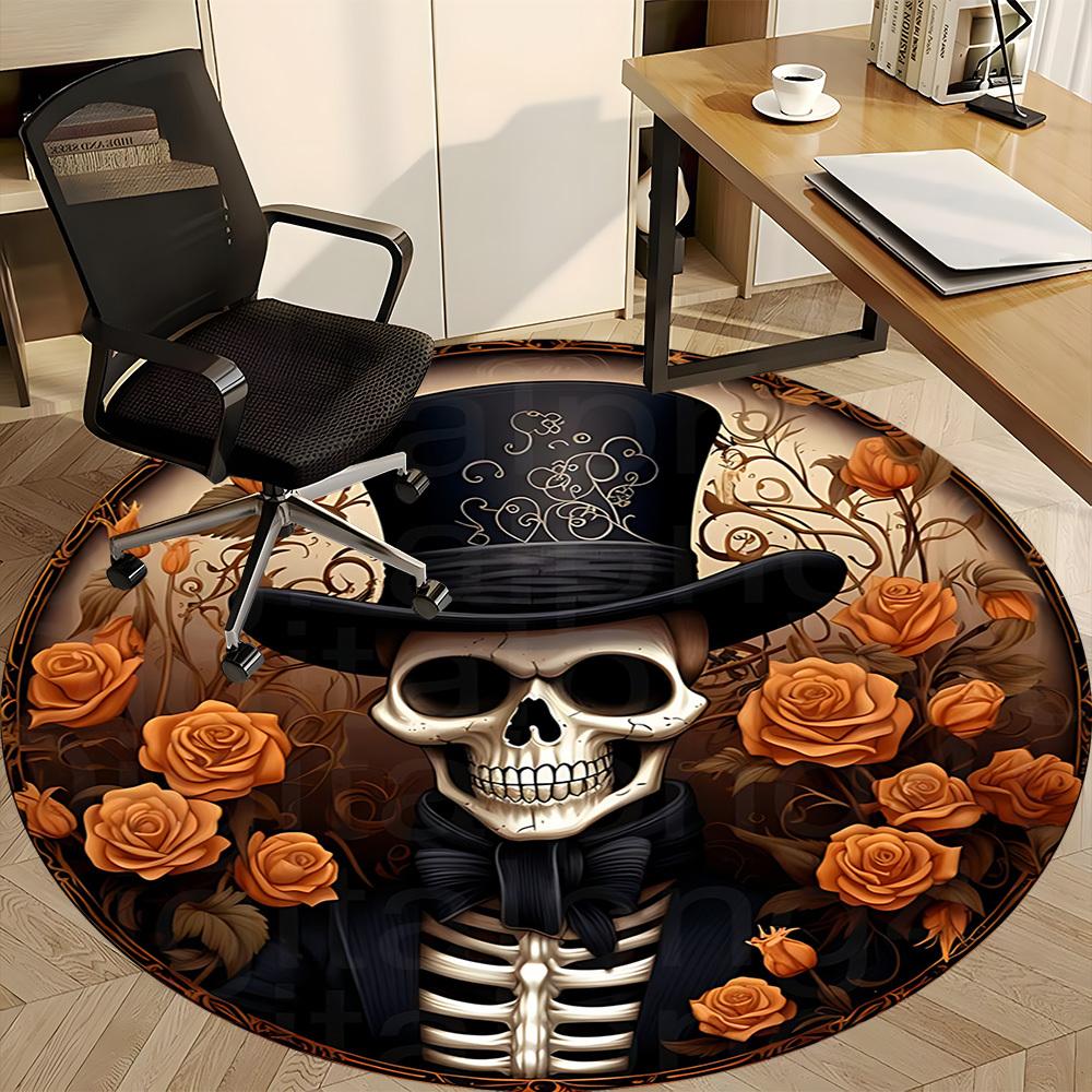 1pc Skull Roses Office Round Area Rug, Under Office Chairs Bedroom Living Room Home Decor, Room Deco, Available in Various Sizes