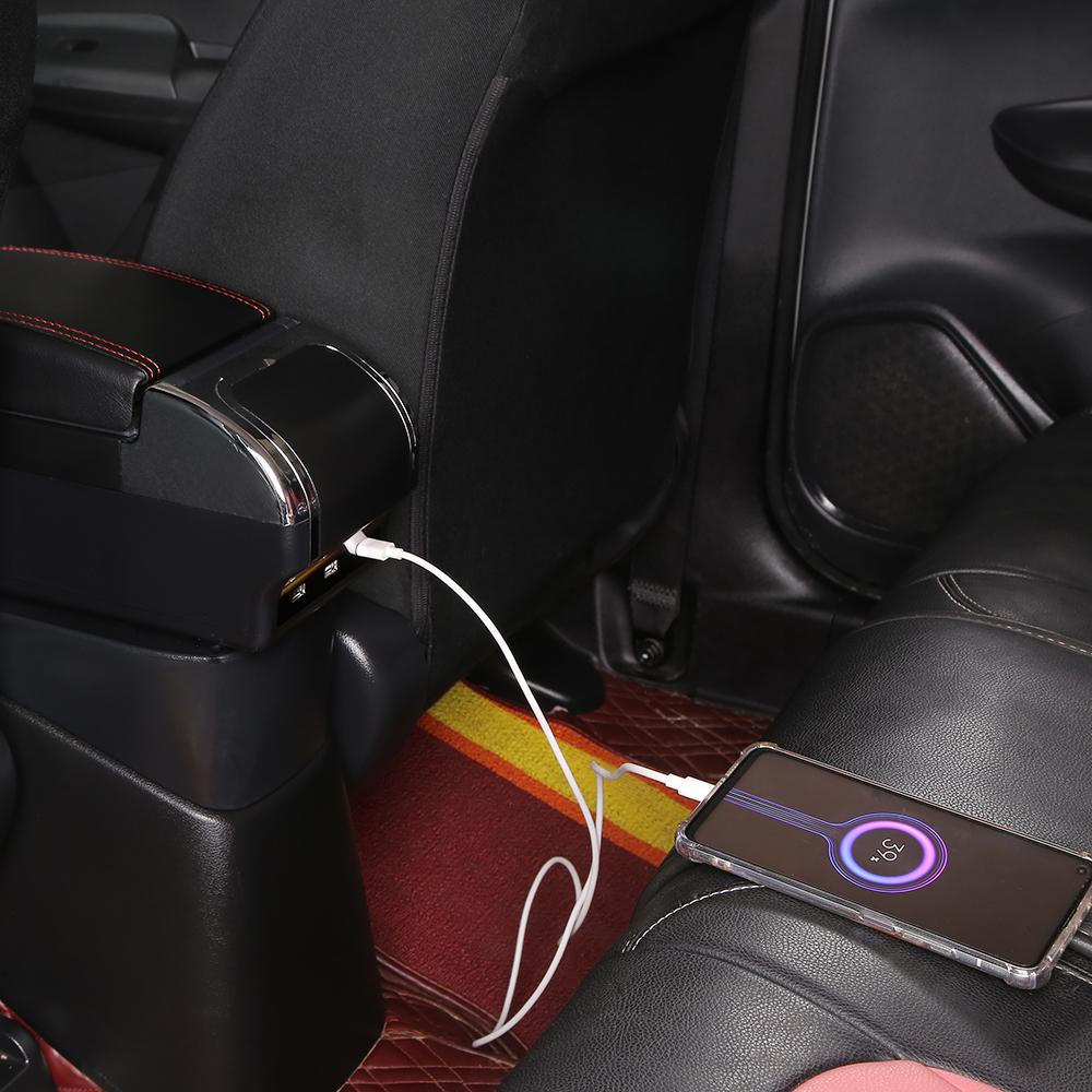 Автомобильный подлокотник, двухслойная передняя центральная консоль, черная кожа с USB-портами для зарядки для Ford Focus 2 Mk2