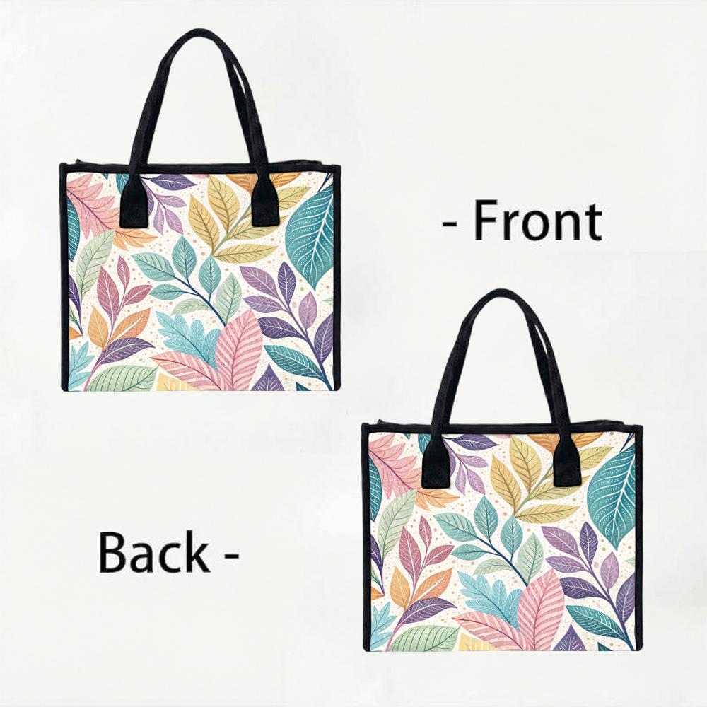 Colorful Leaf Print Tote Bag Large Capacity Casual Handbag for Daily Shopping Work Commute