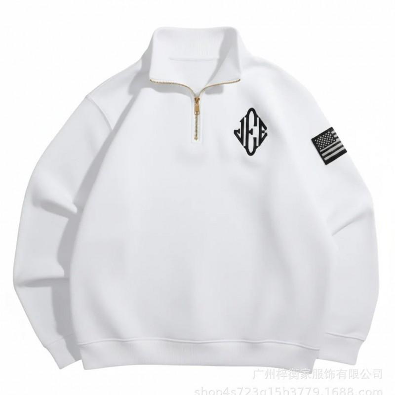 Men Women Oversized Zip Up Hoodie Stand Collar Embroidery Sweatshirt Casual Streetwear