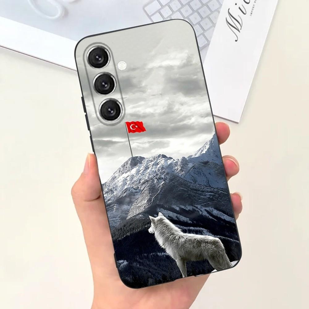 Чехол для телефона Turk Wolf Turkey Flag для Samsung S25, S24, S21, S22, S23, S30, Ultra, S20, Plus, Fe, Lite, Note, 10, 9, 5G Черный