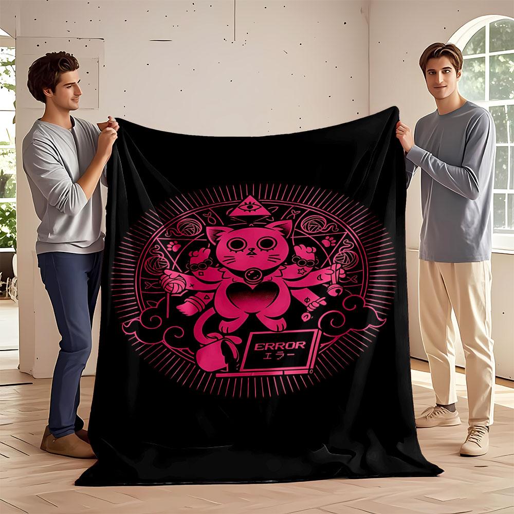 A pink multi-armed cat surrounded by geometric patterns and symbols. for all seasons blanket lunch break throw gift