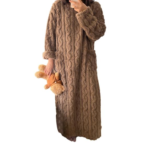 Women's Flannel Nightgown Fuzzy Fleece Sleepdress Loose Crew Neck Long Nightdress with Pockets Cozy Plush Warm Winter Pullover Loungewear