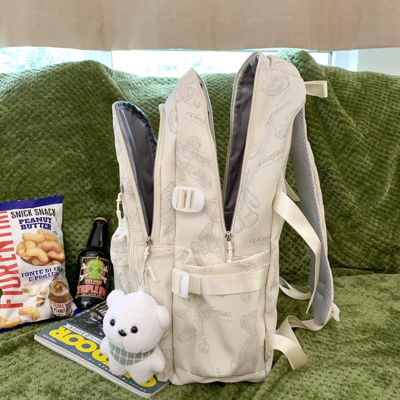 Schoolbag Junior High School Women's Large Capacity Backpack Printed Bear Computer Backpack Male High School Students