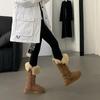 Зимние теплые женские сапоги до середины икры из короткого плюша и замши, тренд 2025 года, мотоциклетные ботинки для женщин