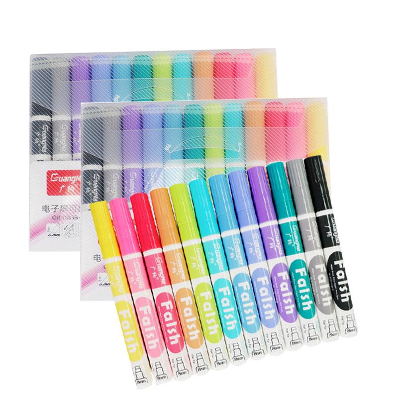 Набор жидких мелков 12 цветов, стираемые, для электронного экрана, светодиодная, флуоресцентная, маркер-ручка для рисования, граффити
