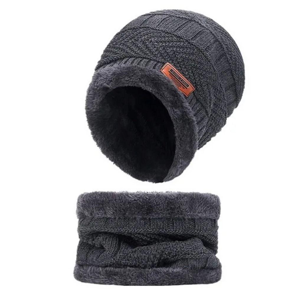 Warm Knit Cap Plus Velvet Coral Fleece Scarf Men Women Winter Hats