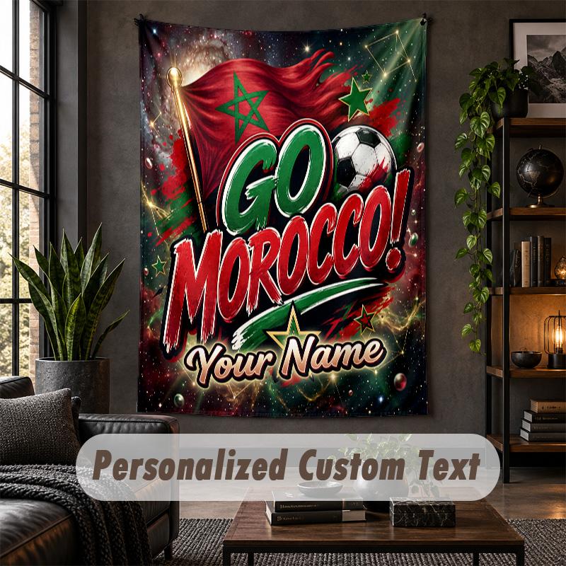 Wall Tapestry Morocco Football Print Custom Name Text Wall Hanging Home Decor