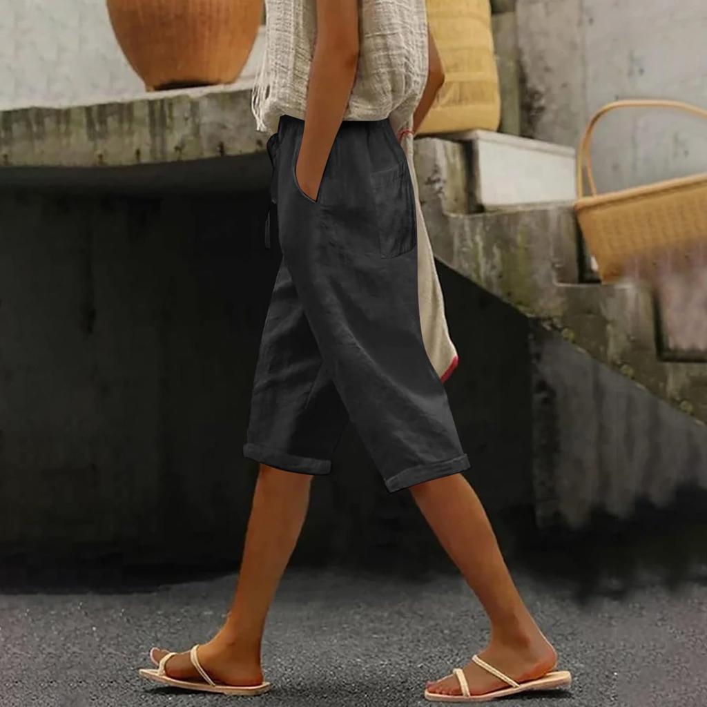 Женские модные повседневные свободные однотонные брюки спереди и сзади с карманами 7/10 Брюки