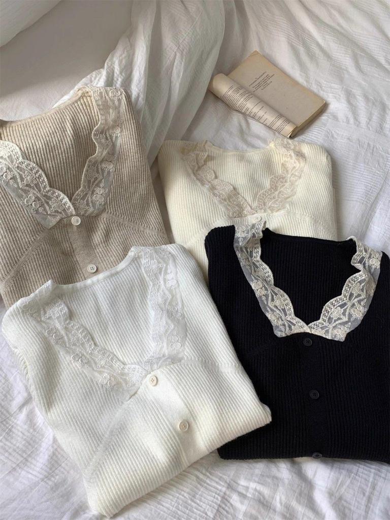 Модный кружевной трикотажный топ с длинным рукавом облегающего кроя, весна/осень 2025