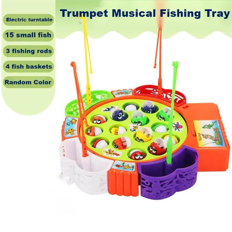 Fishing Toys Electric Rotating Magnetic Play Game Music Spinning Fish Plate Water Party Musical Sports Toy Set Toy for Kid Gift