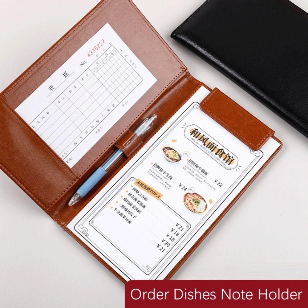 PU Leather A6 File Folder Storage Slot Writing Pad Fashion Order Dishes Note Holder  Office School