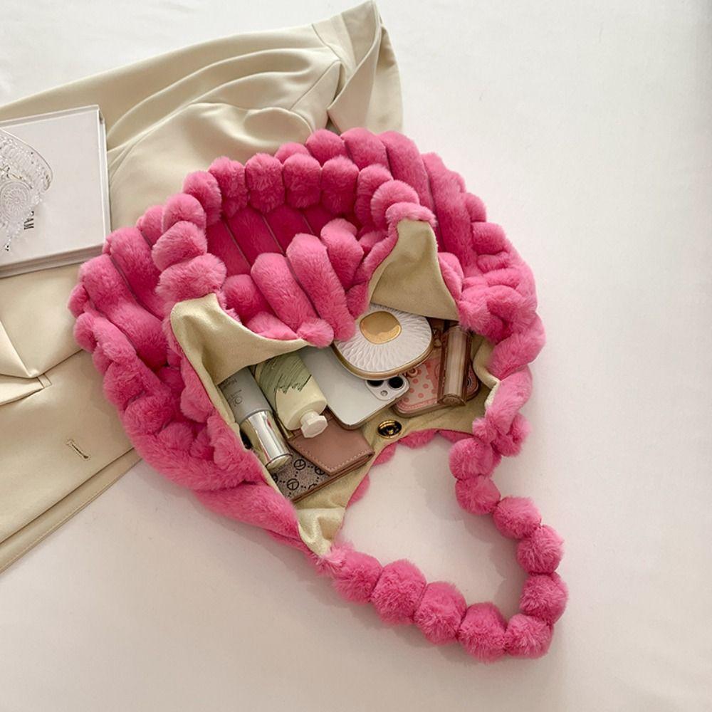 Korean Style Plush Handbag Large Capacity Plush Shoulder Bag Cute Plush Tote Bag Autumn
