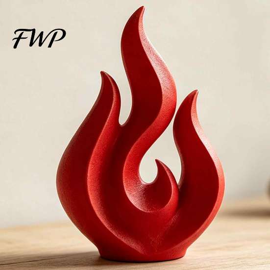 Stylish Desktop Decor 3D Printed Flame Sculpture, Matte Red Hollow Statue, Ornament Minimalist Art for Office Home Design Sculpture