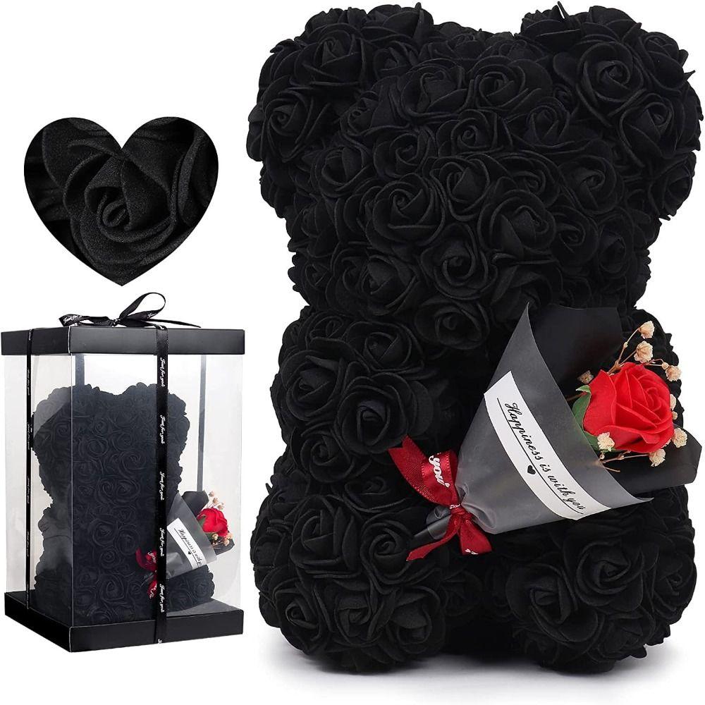 24cm Size Eternal Rose Bear Flower Bouquet Long Lasting Artificial Flower Gift Creative Design Artificial Rose Rose Bear