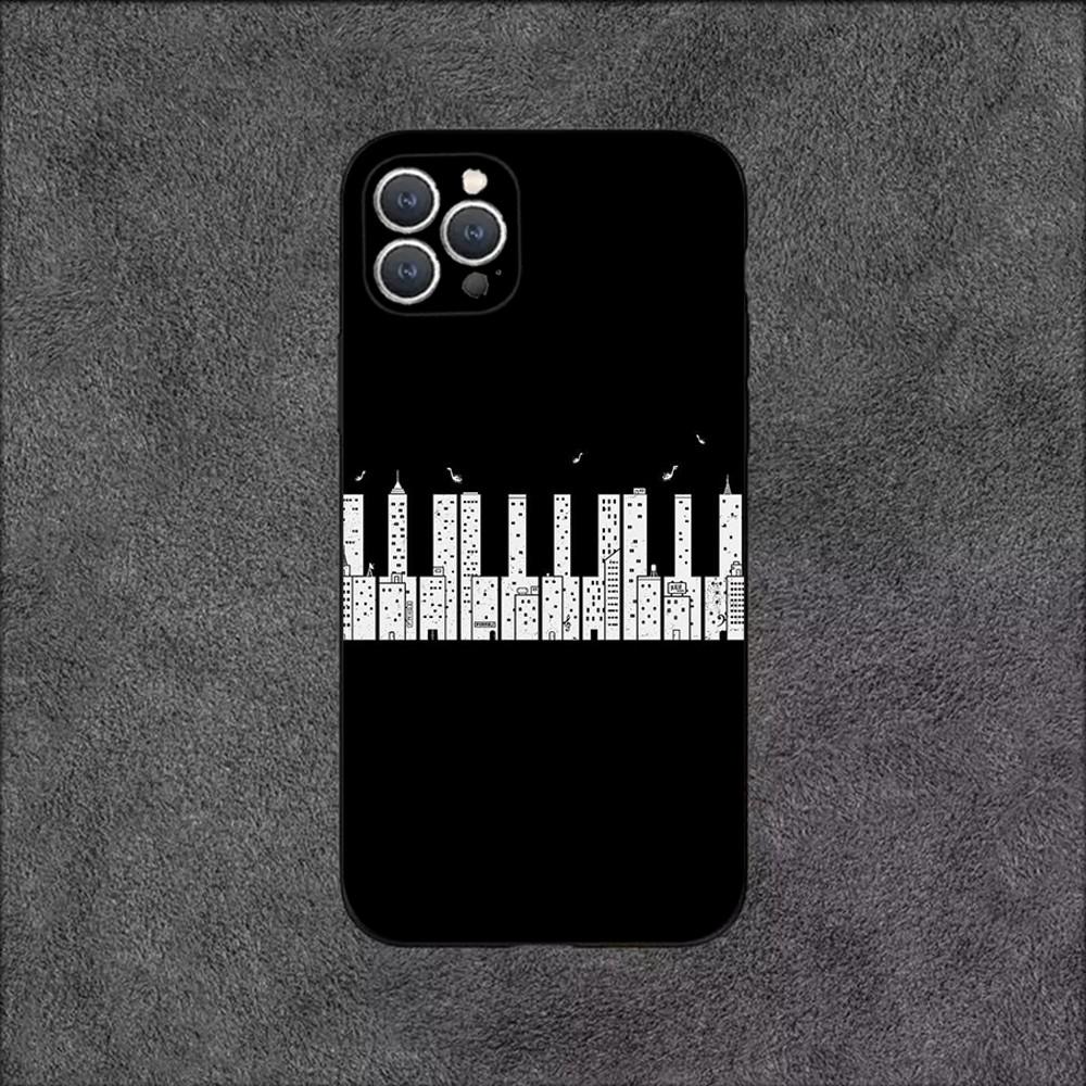 Ноты клавиш пианино Чехол для телефона для iPhone 16,15,14,13,12,11,Plus,Pro Max,XS,X,XR,SE,Mini,8,7 Мягкий силиконовый черный чехол