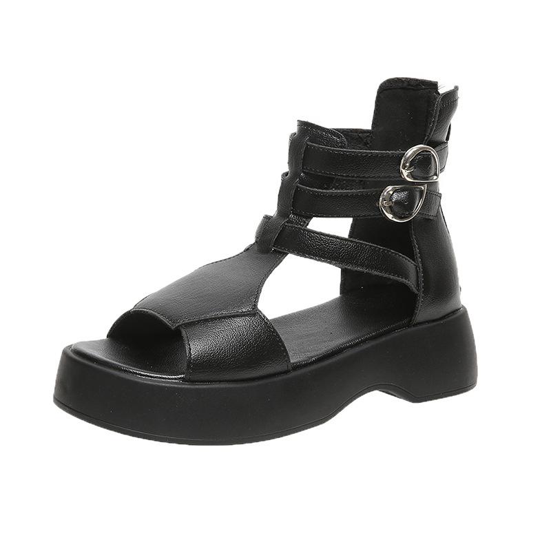 Летние модные римские сандалии для женщин на толстой подошве с пряжкой в виде рыбьего рта и ремешком, высокие классные ботинки, сандалии, сплошная полая обувь