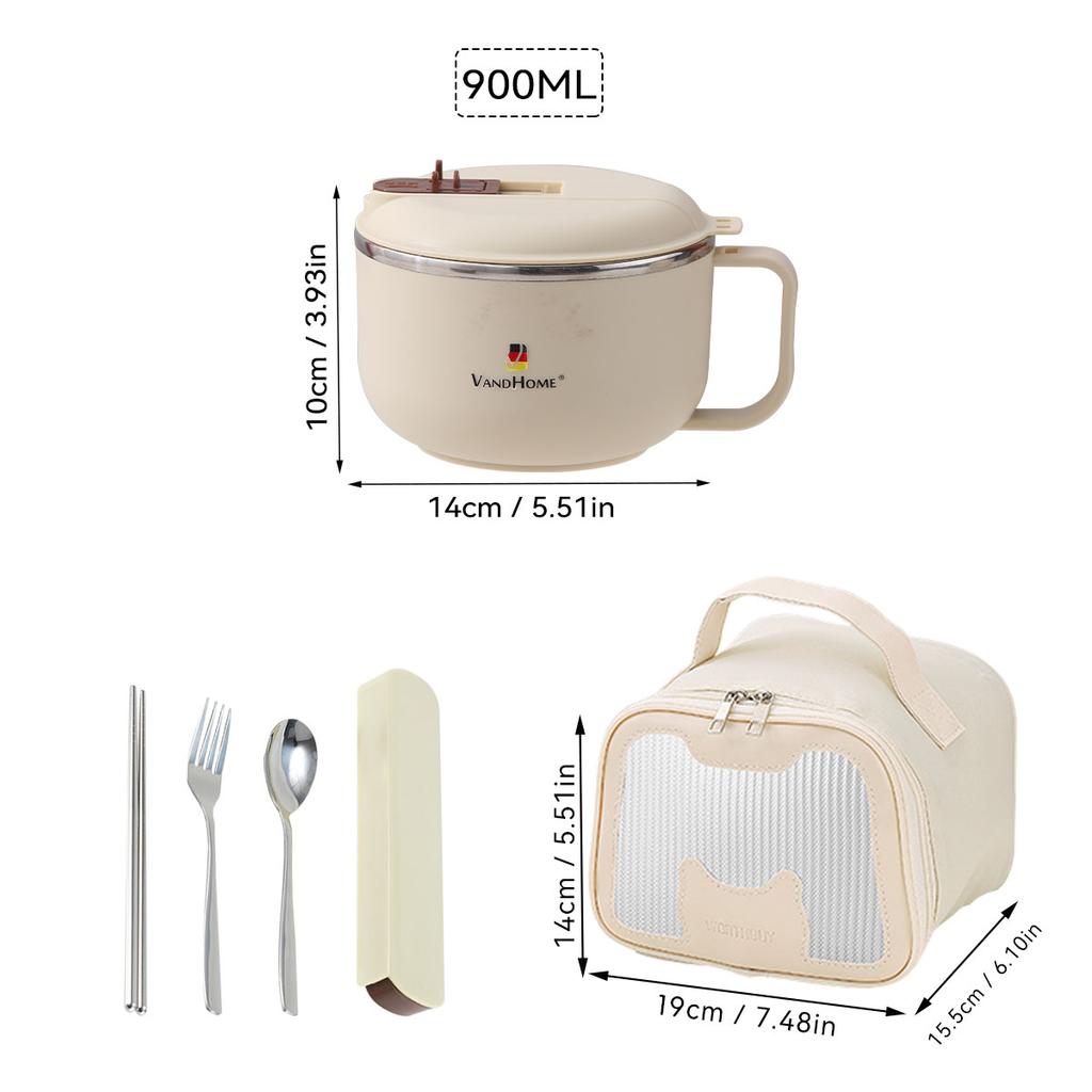 900/1300 мл Ланч-бокс бенто из нержавеющей стали 304 с ручкой, миска для слива воды для лапши быстрого приготовления, контейнер для еды для студентов и взрослых