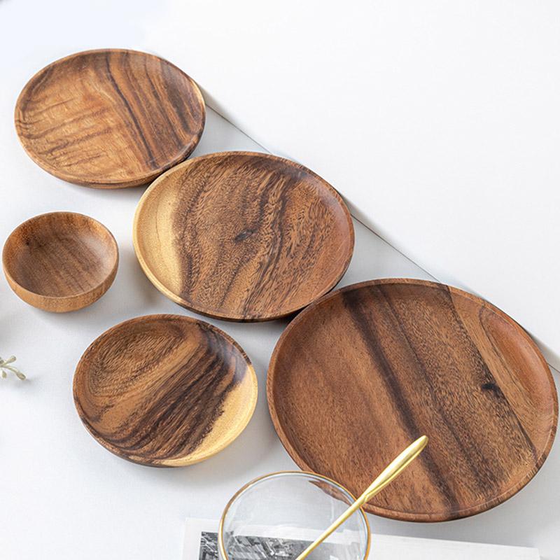 Natural Wood Hand-made Dinner PlatesUnbreakable Plate Sushi Dessert Fruit Bread Snack Tray Kitchen Bar Tableware Home Decoration