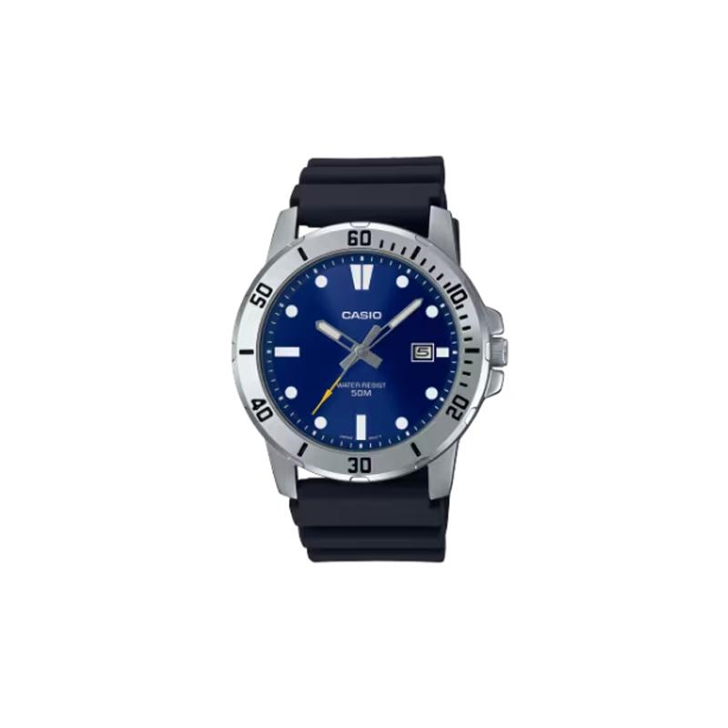Casio Стандартная серия Мужские часы с ремешком из кварцевой смолы синий циферблат MTP-VD01-2EV