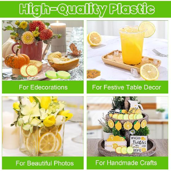 15 Pcs Fake Lemon Slices Plastic Lemons Decor Artificial Faux Lemon for Kitchen Home and Party Decoration (Yellow, Orange, Cyan)