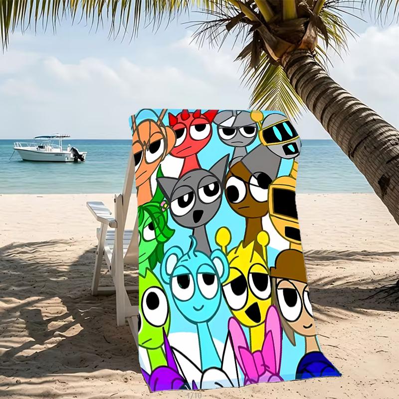 Пляжное полотенце с узором Sprunki из Incredibox - мягкое, впитывающее, можно стирать в машине. Легкое и современное, для плавания, незаменимо в путешествии