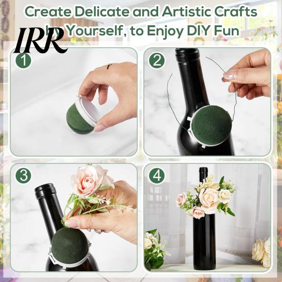 Floral Foam with Base Mini Round Holder Green Flower Arrangement Blocks Wire for Wine Bottle Decor Wedding Birthday Table Centerpiece Event Decoration