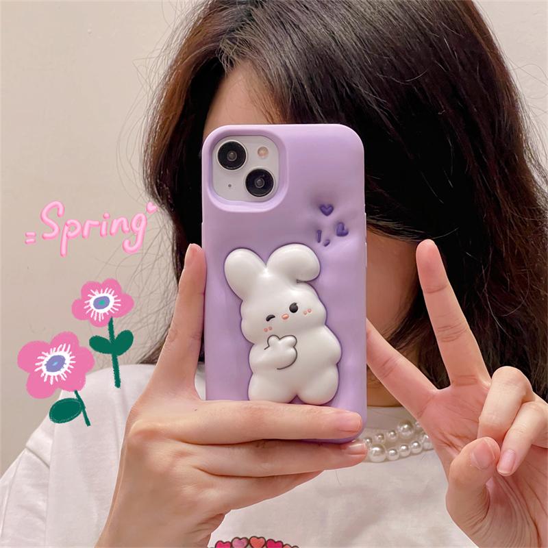 Cute Cartoon 3d Pinch Bunny Silicone Phone Case For Iphone 14 13 12 Pro Max 11 Ins Lovely Rabbit Protective Soft Cover Funda