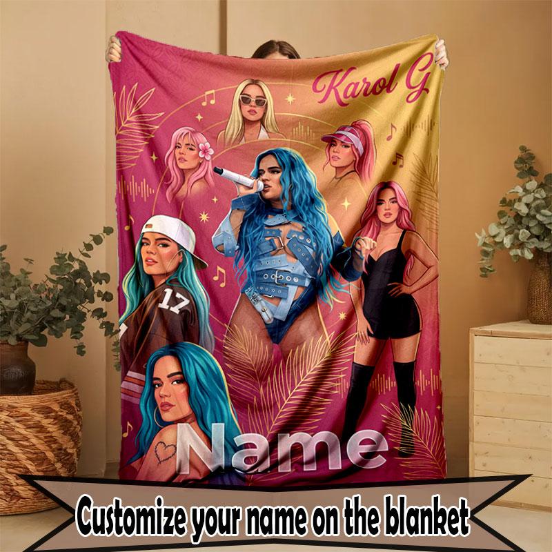 Custom Name Personalized Karol G Print Blanket, Home Decor, Bedroom, Sofa, Camping, Couch, Gifts for Birthday Christmas