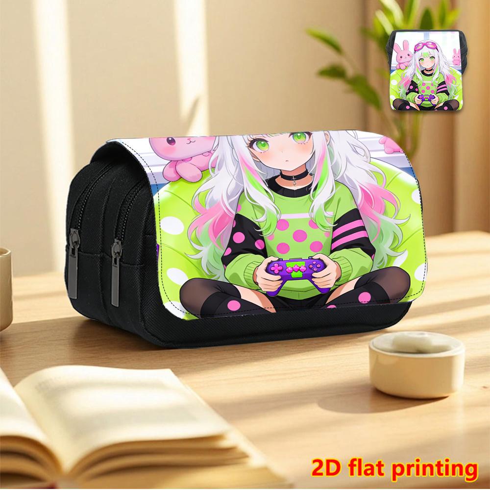 1pc Girls' Game Time Themed Pencil Case Suitable for Boys & Girls, Double-Layer Flip-Top School Organizer with Large Capacity, Multi-Functional Makeup