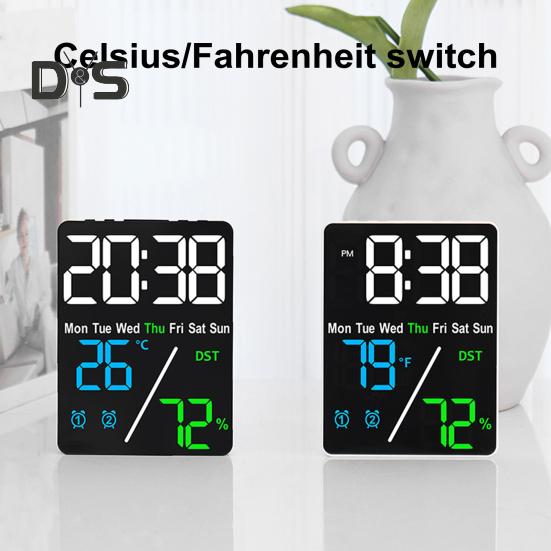 Многофункциональный большой экран цифровой будильник регулировка яркости влажность температура дисплей настольные часы