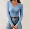Women's Fashion V-Neck Slim Sweater Long Sleeve Pullover Solid Colour Top