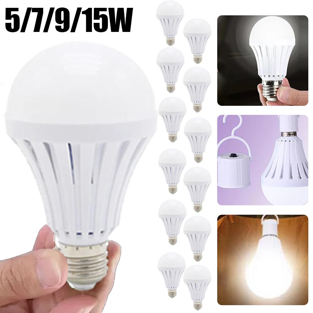 E27 Аварийная светодиодная лампочка портативная 5-15 Вт 220 В аккумуляторная лампа освещения для кемпинга на открытом воздухе автоматически загорается при попадании воды