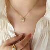 Versatile Fashion Commuter Inlaid White Sea Shell Gilded Camellia Square Brand Pendant Necklace Earrings Jewelry Set