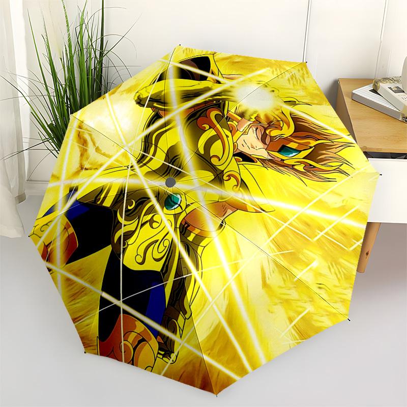 1pc Golden Saint Seiya Auto-Open Umbrella with Foldable Design, 8-Bone Iron Frame, Outdoor, Festival Gift for Fans, Travelers, Daily Use.T105