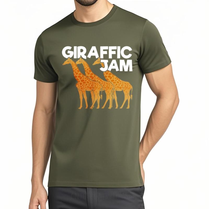 Взрослые Подростки Футболка с круглым вырезом Streetwear Giraffic Jam С Тремя Жирафами Стоящими Вместе Классическая Для Мужчины Топ Футболки