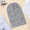 Chic Street Style Hat Colorful Rhinestone Knitted Hat, Faux Pearl Safety Pin Punk Knit Winter Warm Acrylic Bling Hip Hop Cap for Women Fashion