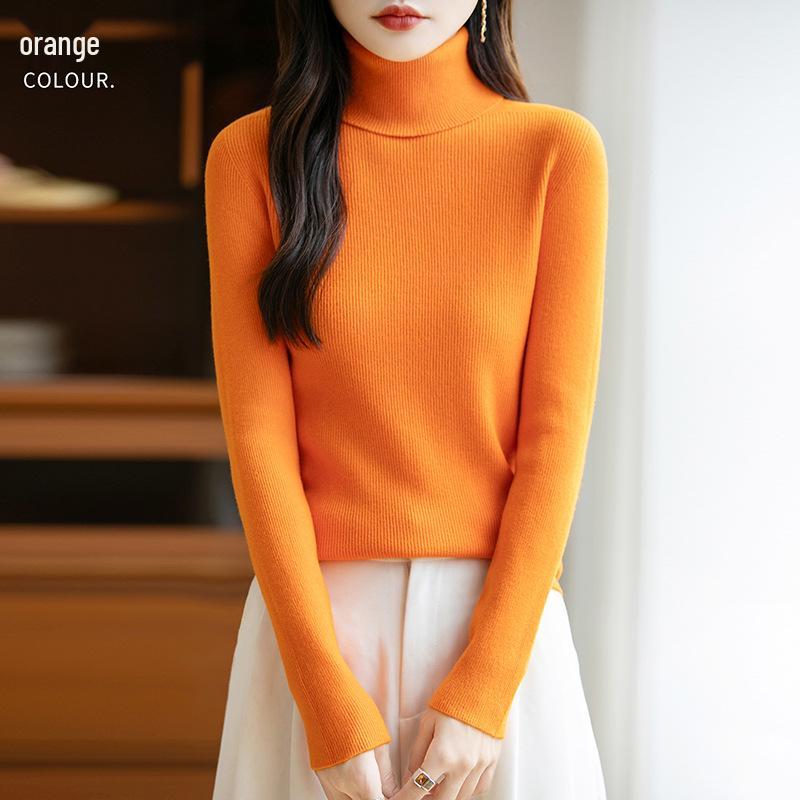 2026 Autumn Winter Women's High Neck Slim Fit Knit Pullover Sweater in Korean Style