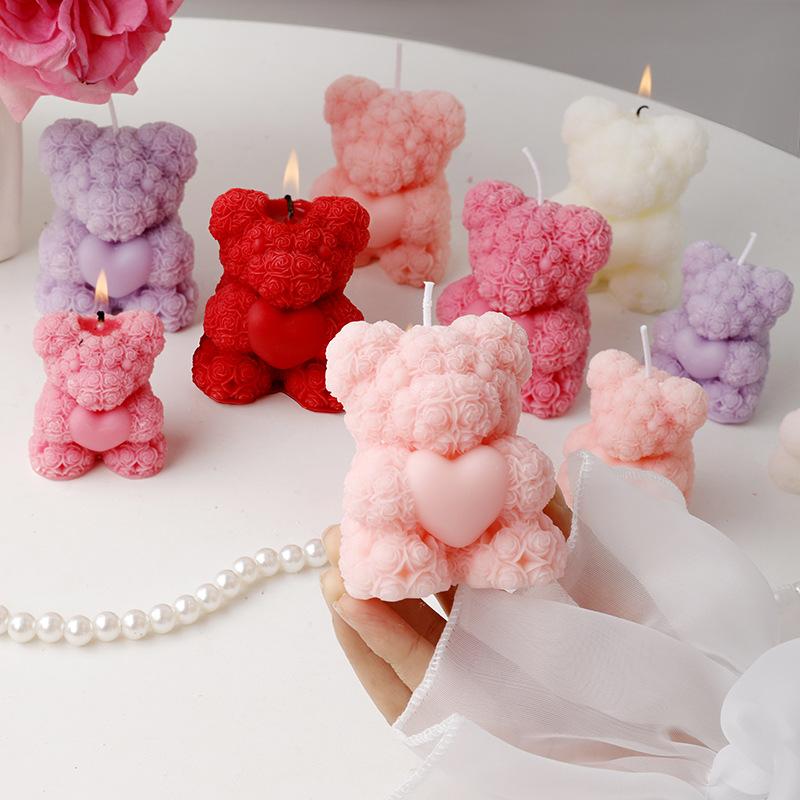 Rose Bear Aromatherapy Candle, Lovely Decoration Wedding Partner Hand Gift Home Decoration, Valentine's Day Gift, Birthday Present