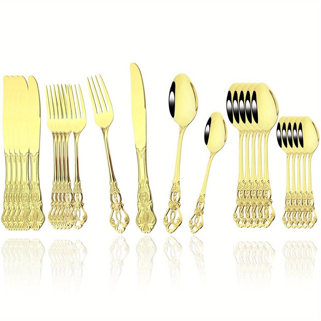 Набор столовых приборов из зеркальной полированной нержавеющей стали, 24 шт., посуда в стиле Crown Court, винтажная форма, кухонное и ресторанное серебро