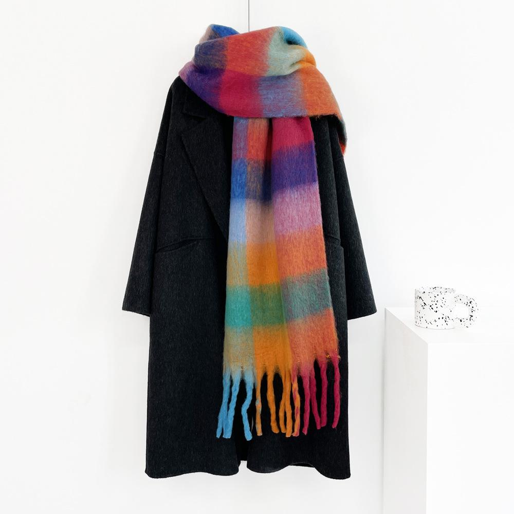 Mohair scarf, various square splicing contrasting colors, warm and soft scarf in autumn and winter, fashionable single item, thickened shawl.