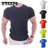 Sport Tees Men Slim T-shirt Stretch Muscle Shirt Half Sleeve Overshirt Solid Color Pullover Modal Casual Top Male Clothing