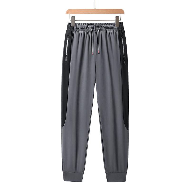 Ice Silk Pants for Men In Summer, Thin, High Elasticity, Breathable, Sunscreen, Color Blocked Casual Pants, Plus Size Sports Quick Drying Pants