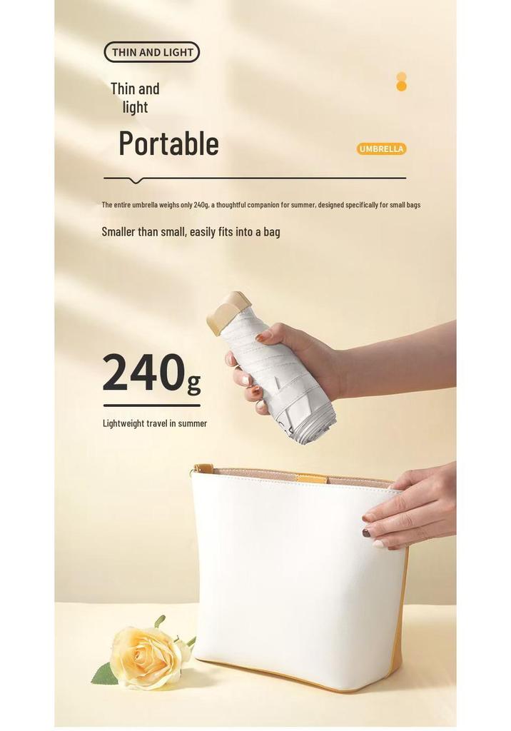 Мини-плоский зонт для защиты от солнца, с черным покрытием, ультралегкий и компактный, для дождя или солнца - Женский портативный карманный зонт