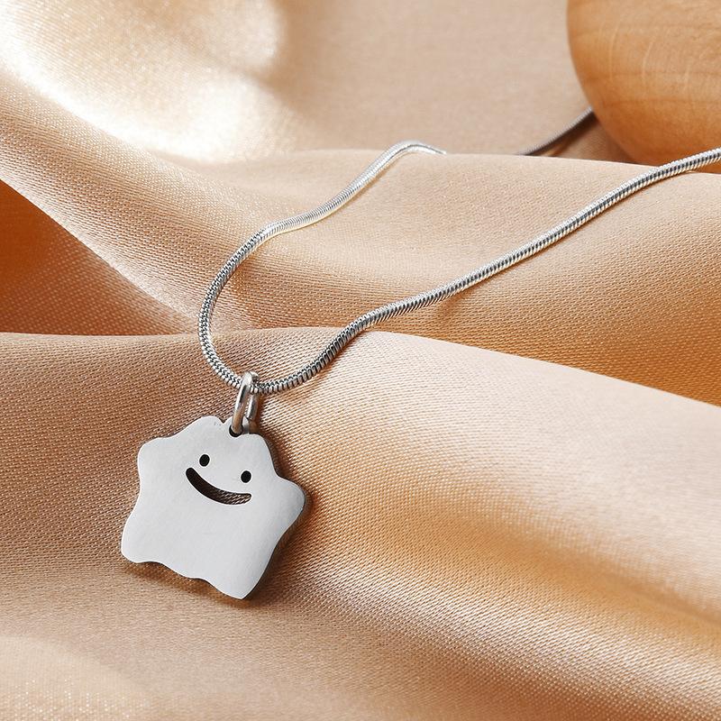 Silver Titanium Steel Variety Little Monster Necklace Trendy Cute Little Ghost Hip Hop Collarbone Chain Fashion Pendant