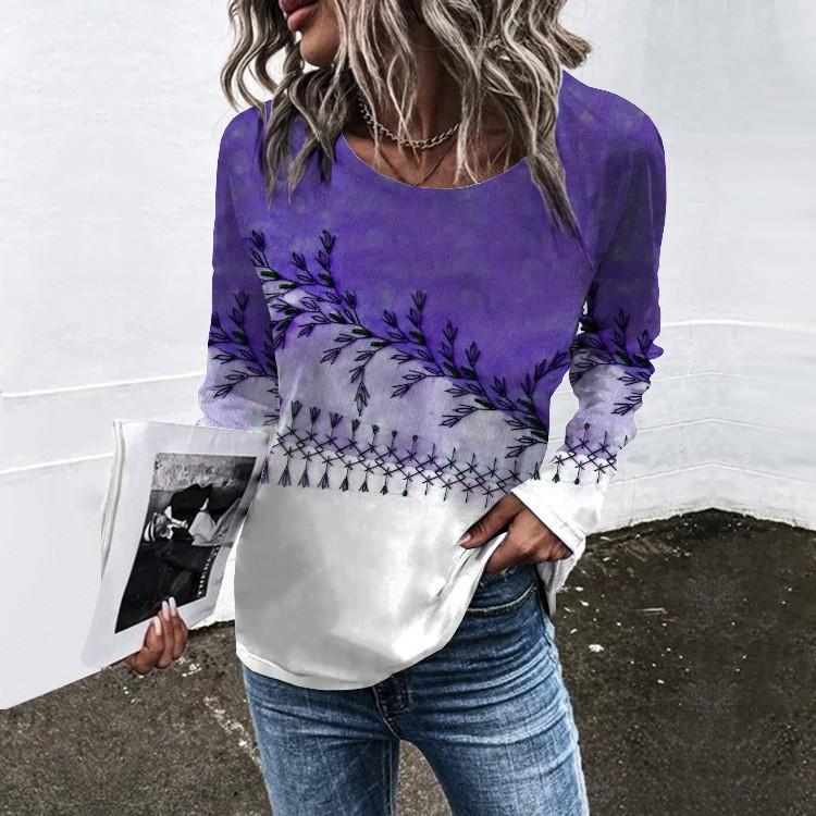 Весенне-осенний топ с круглым вырезом, цветочным узором и 3D-принтом, модный, повседневный, в стиле ретро, с длинными рукавами, женские футболки