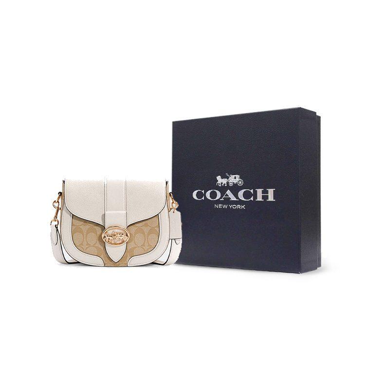 COACH Georgie PVC With Leather Saddle Bag, Shoulder Bag, Crossbody Bag Small Women's Beige & Light Khaki C2806-IMDQC