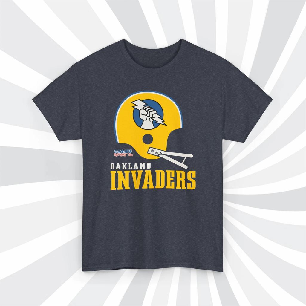 Oakland Invaders 1983 USFL Vintage Football Navy Heather T shirt -Raiders