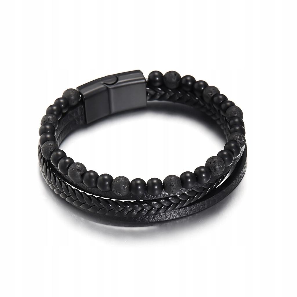 Men' Braided Leather Bracelet Titanium Premium Wristband Gift